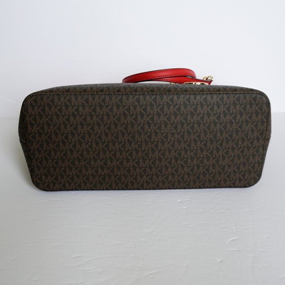 Michael Kors Shania LG EW Tote Bag MK Brown Red - Picture 4 of 11